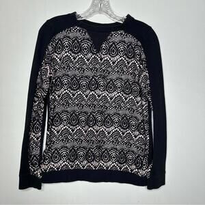 Mossimo Stylish Black and Tan Lace Patterned Sweater Small